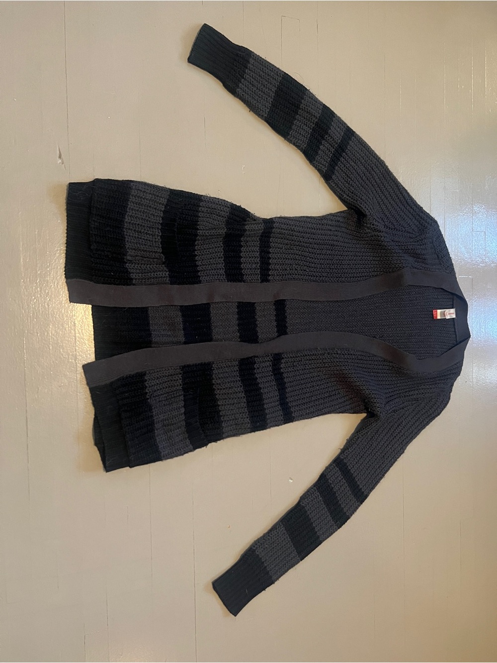 No Boundaries unisex Black & Gray Striped Open-Front Cardigan